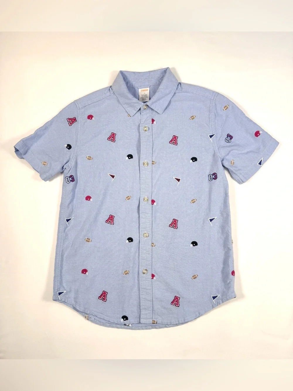 GYMBOREE Boys'‎ 100% Cotton Football Collegiate Embroidered Button Down Shirt 10